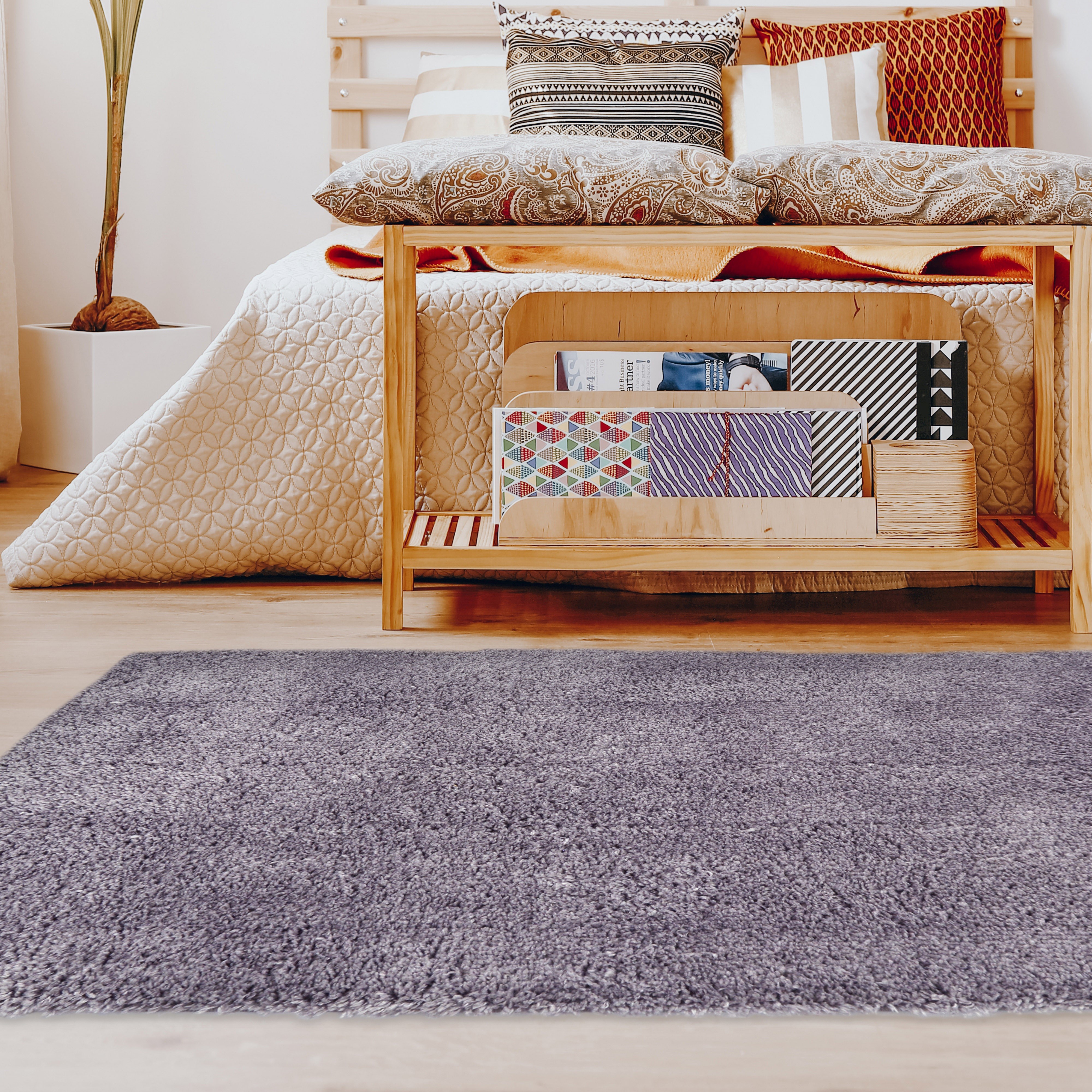 Snug Plain Shaggy Modern Rugs In Lilac Purple